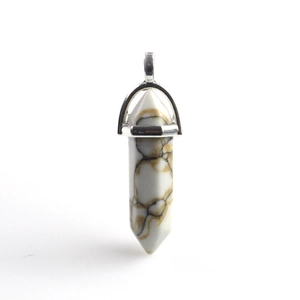Handmade wire wrapped hexagonal white turquoise crystal pendant with silver bail