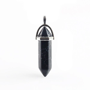 Handmade wire wrapped hexagonal black stone pillar pendant with silver clasp