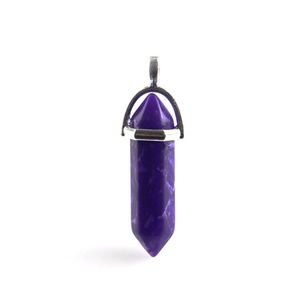 Handmade wire wrapped natural amethyst hexagonal pillar pendant with silver clasp