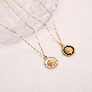 Elegant gold stainless steel necklaces with black and white enamel shell pendants