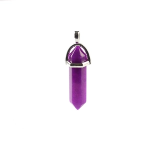 Handmade silver wire wrapped purple hexagonal crystal pillar pendant necklace