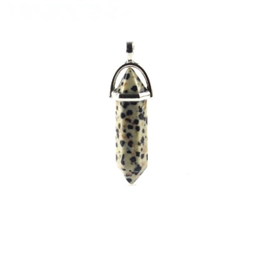 Silver capped dalmatian jasper hexagonal column pendant with unique black spots