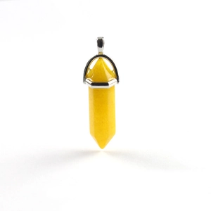 Yellow hexagonal crystal pillar pendant necklace with silver wire wrapped detailing