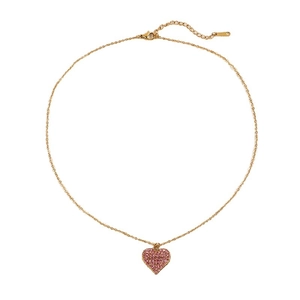 Collana con ciondolo a cuore dorato e zirconi rosa su maglia sottile