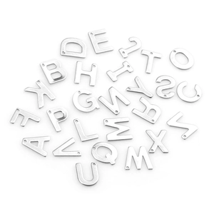Set of stainless steel 26 English letter pendants with threading holes for DIY jewelry making