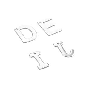 Polished silver stainless steel alphabet pendants D E I L with DIY hanging holes