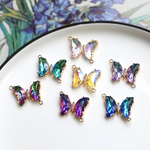 Colorful butterfly pendants with zircon inlay and gold frames for DIY jewelry