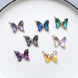 Colorful butterfly charms with micro-pave zircons for DIY jewelry making in a 7-piece set