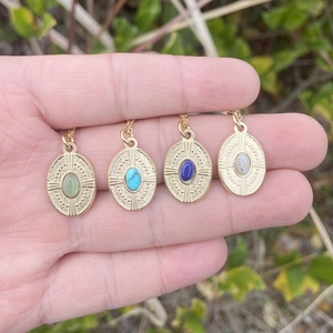 Retro titanium steel necklaces with natural blue stone pendants in bohemian style