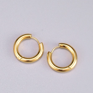 Polished gold titanium steel thick hoop earrings with a minimalist click-top closure design