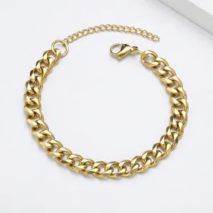 Golden titanium steel Cuban link bracelet with adjustable lobster clasp and polished finish