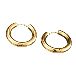 Minimalist gold titanium steel hoop earrings with high-polish mirror finish and clasp