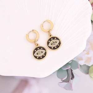 Élégantes boucles d'oreilles créoles œil porte-bonheur dorées avec strass et émail