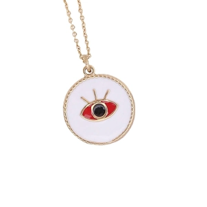 Collier en acier titane avec pendentif œil maléfique rouge et chaîne à maillons dorés