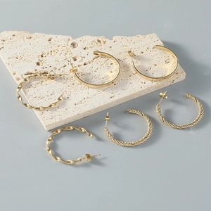 Stainless Steel Hoop Earrings Geometric Twisted C-Shaped Textured Minimalist High-End Ear Jewelry For Women