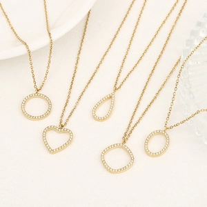 Collana Con Pendente Geometrico Cavo Minimalista In Acciaio Inossidabile Strass Micro Pave Zirconia Gioielli Di Moda Per Donna