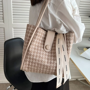 Classic houndstooth tote bag for women with leather trim and spacious interior design