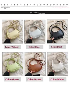 Tableau des tailles pour sacs à main demi-lune en six couleurs avec une règle de 20 cm