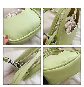 Détails du mini sac à main vert clair avec doublure à cordon et ferrures argentées