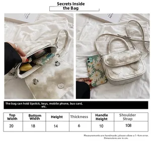 Tableau des tailles montrant dimensions et capacité du mini sac selle gaufré blanc