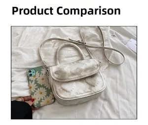 Comparaison de taille du sac de selle crème avec gaufrage cœur et smartphone