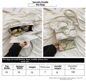 Size chart and capacity display for a small marble pattern crossbody bag with dimensions