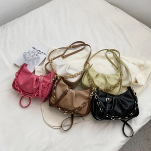 Pleated cloud bag set in multiple colors with acrylic chain and crossbody straps
