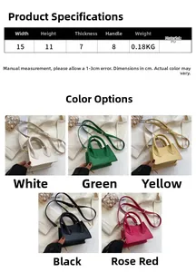 Comparaison détaillée des mini sacs à main en PU en cinq couleurs avec les dimensions