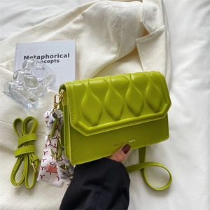 Women Shoulder Bag PU Leather Wave Quilted Crossbody Small Square Bag With Decorative Scarf Fashion Trendy Flip Cover