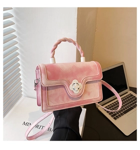 Pink marble pattern small square bag with twisted handle and flower shaped metal lock