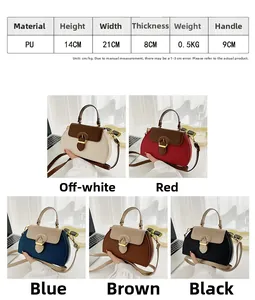 Size chart and dimensions for the vintage PU leather crossbody bag showing five colors