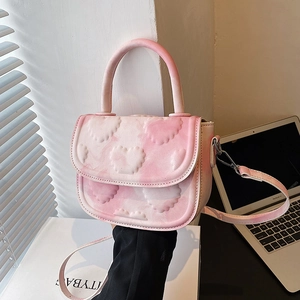 Sacoche Selle Femme En Cuir PU Gaufré À Motifs Coeur Sac À Main Mode Bandoulière Pour Filles Chic
