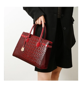 Detailed macro view of the wine red crocodile embossed leather and golden hardware