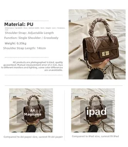 Deep brown quilted leather crossbody bag featuring silk scarf handle and golden twist lock