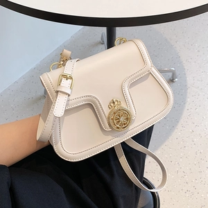 Women Crossbody Bag PU Leather Square Shape With Crown Metal Buckle And Stitching Detail Versatile Shoulder Purse
