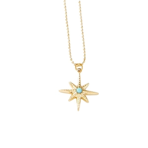 Goldene Nordstern-Halskette mit Türkisstein und Kugelkette für Damen im Vintage-Stil