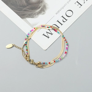 Multilayer stainless steel snake chain and colorful beaded bracelet for women