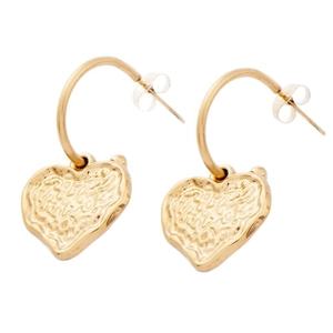 Elegant gold twisted heart drop earrings with hammered texture and vintage finish