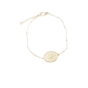 Bracelet en acier inoxydable plaqué or 18 carats avec pendentif ovale et zircon