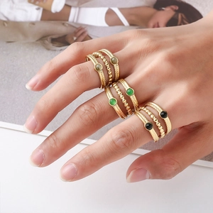 Vintage gold-plated multi-layer rings set with natural stone inlays for an elegant look