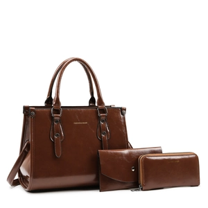 Ensemble de 3 sacs en cuir verni marron foncé avec pochette et portefeuille à fermeture éclair