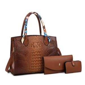 Bolso de Hombro de Cuero PU con Patrón de Cocodrilo Bolso Tote Y Bolso de Mano de Sobre Y Cartera Pequeña con Pañuelo de Seda para Mujer Elegante Oficina