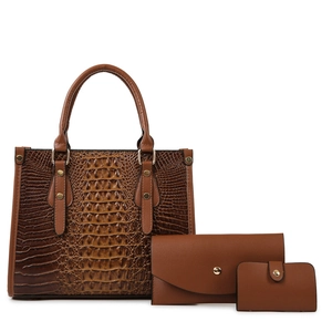 Crocodile Pattern PU Leather Handbag Wallet Set For Women Luxury Embossed Tote Bag With Shoulder Strap Office Commuter Bag