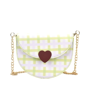Women's plaid saddle bag with heart decoration and golden chain strap for summer