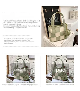 Tableau des tailles et vue détaillée de la capacité du sac seau en cuir PU tressé