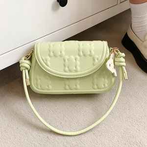 Fashionable mint green PU leather shoulder bag with biscuit texture and gold hardware