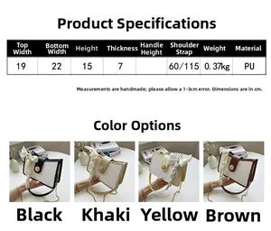 Detailed dimension chart and color options for heart embossed PU leather shoulder bag