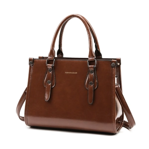 Sac fourre-tout en cuir verni marron avec anses et bandoulière réglable pour femmes