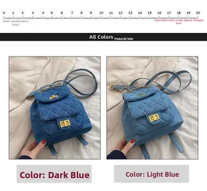 Mini sacs à dos en denim matelassé bleu avec poignée chaîne et échelle de mesure 20cm
