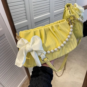 Sac Sous Les Aisselles Ruched Cloud En Cuir PU Avec Poignée En Künstliche Perles Et Noeud En Satin Pour Femme Sac Bandoulière Mode